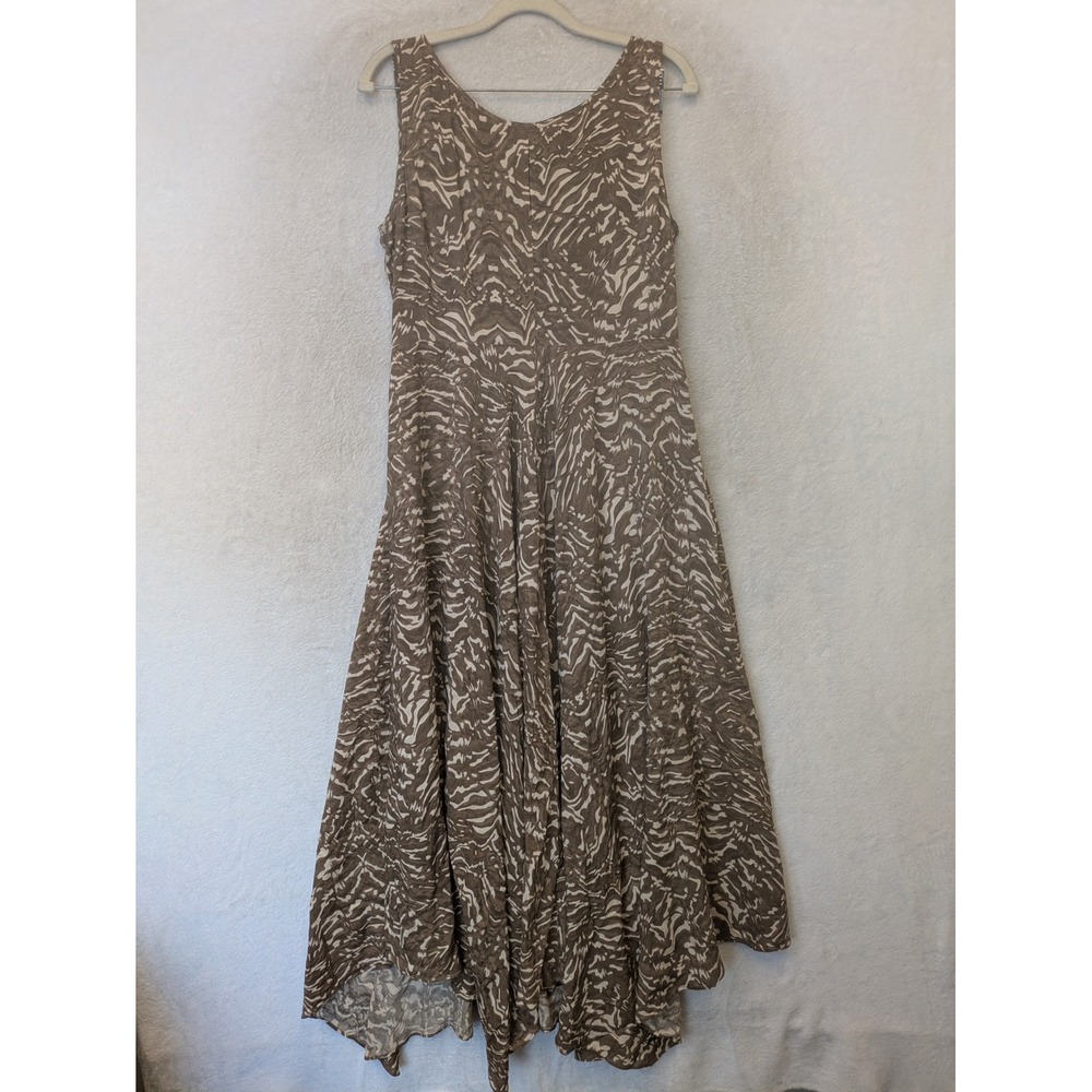 Sundance Maxi Dress Women's Medium Brown Tan Abstract Sleeveless High-Low Rayon